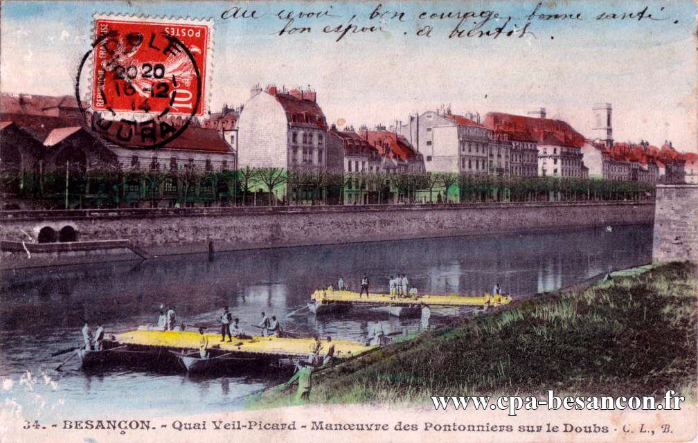 34. - BESANÇON. - Quai Veil-Picard - Manœuvre des Pontonniers sur le Doubs